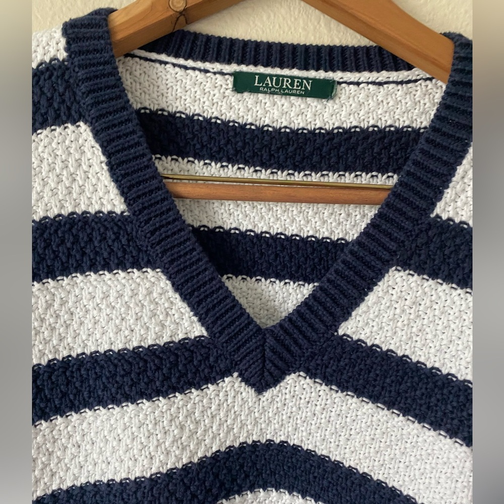 Ralph Lauren Women’s Navy&White Striped VNeck Relaxed LongSleeve Sweater Medium - Picture 2 of 16